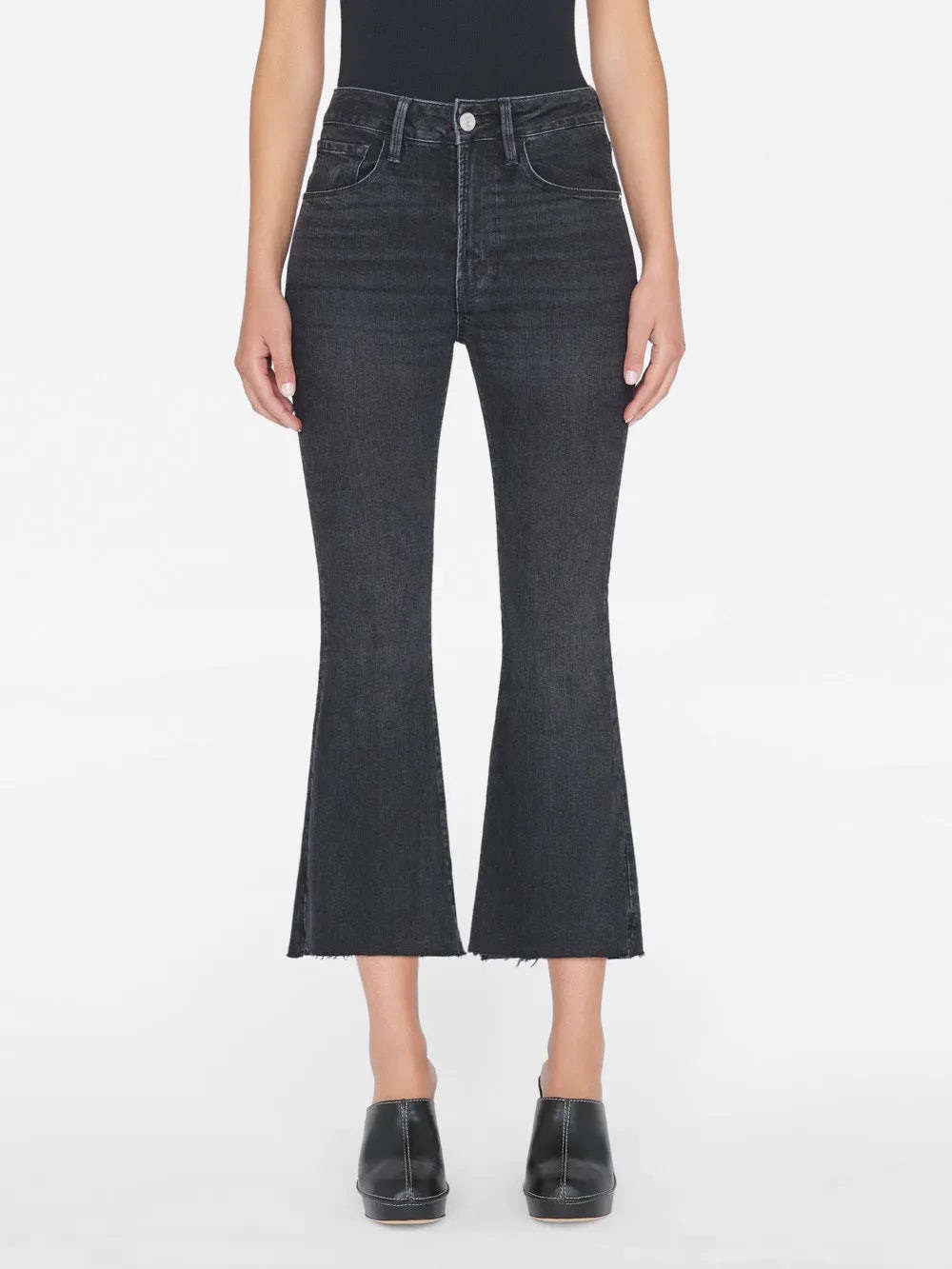 Frame Denim Black High-Rise Cropped Flare Jeans